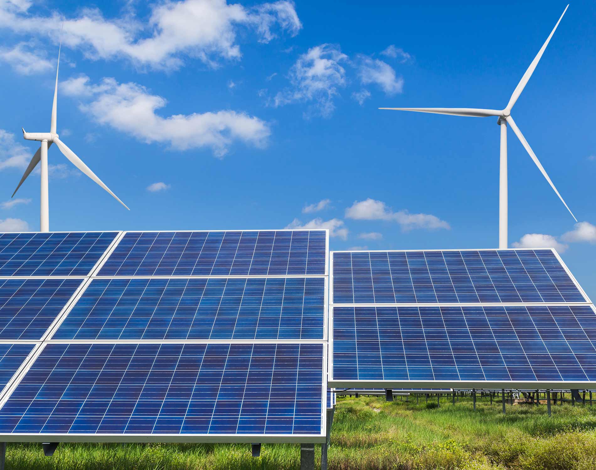 Wind turbines and solar panels