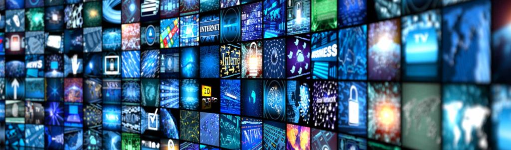 Digital Media concept Wall of screens smart TV